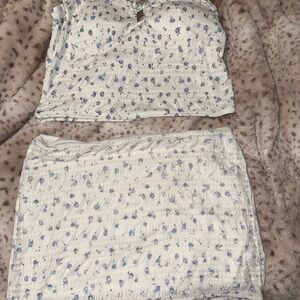 No Boundaries White and Blue Floral Mini Skirt